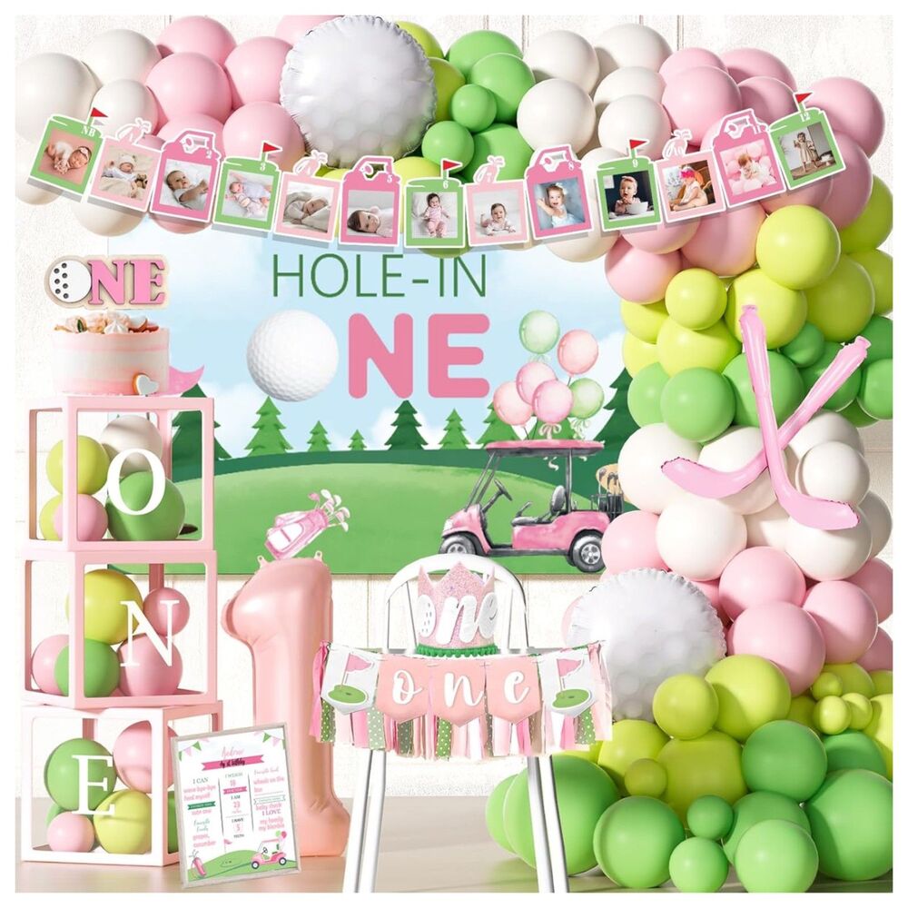 Hole in One Girl 1st Birthday Golf Theme Party Decorations Kit Balloon Garland